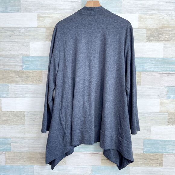 LOGO Lori Goldstein Zip Up Drapey Cardigan Sweater Gray Womens Plus Size 2X - Picture 3 of 6